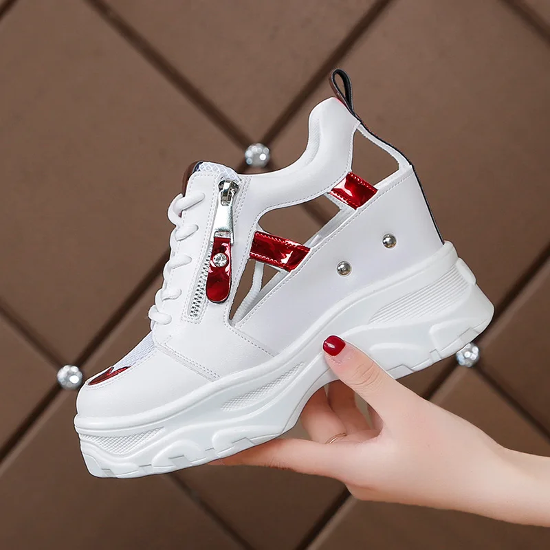 Summer Women Sneakers Mesh High Platform Trainers White Shoes 9CM Heels Wedges Sandals Breathable Woman Casual Outdoor Shoe