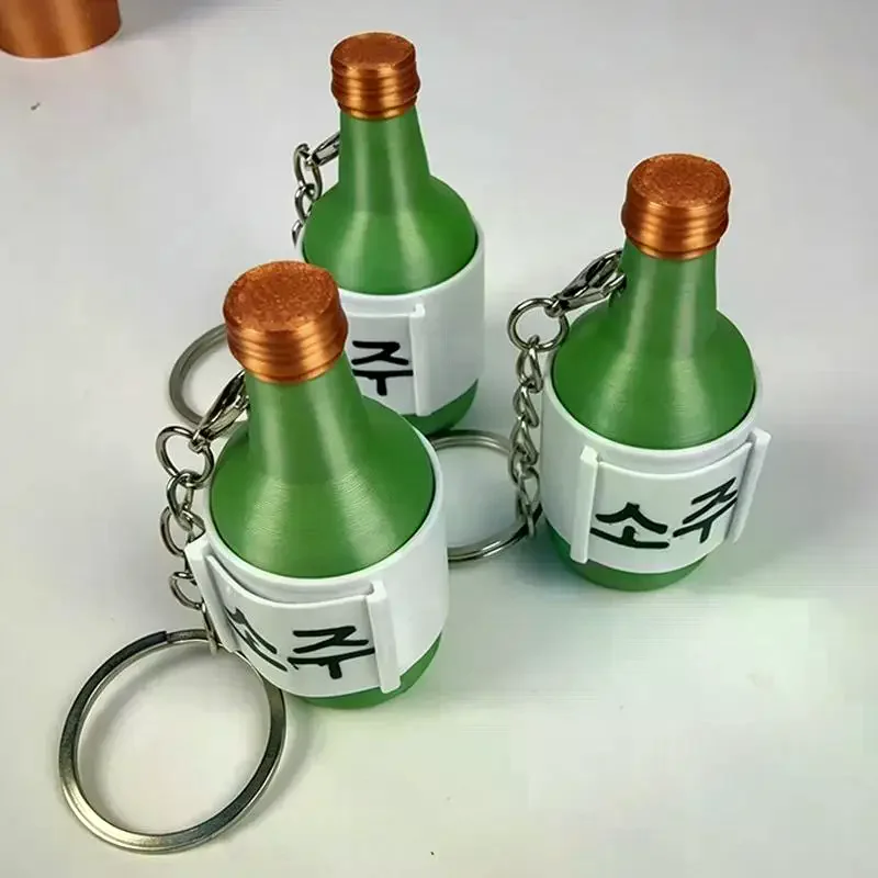 Mini Korean Soju Bottle Clicker Keychain: Cute Alcohol Bottle Fidget Toy Portable Stress Anxiety Relief Funny Sensory