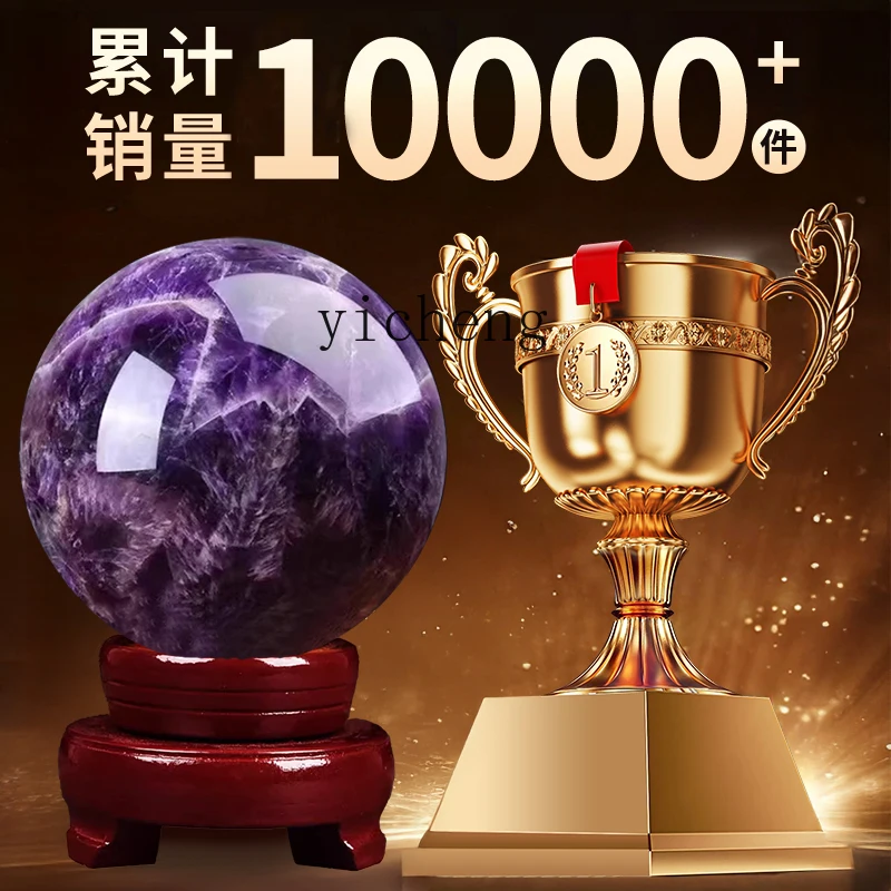 ZK Natural Amethyst Crystal Ball Ornament Raw Stone Handmade Home Office Decoration Living Room