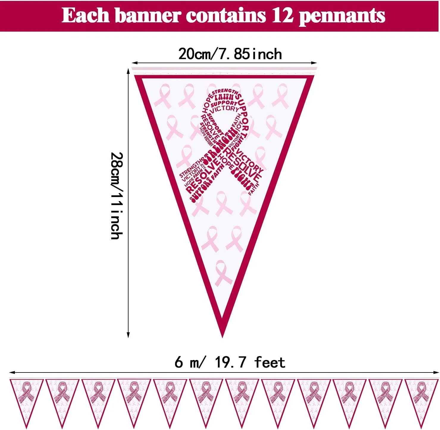 157 Feet Pink Ribbon Pennant Banner Breast Cancer Awareness Pink Ribbon Banner Hope Faith Strength Courage Banner Porch Sign Bac