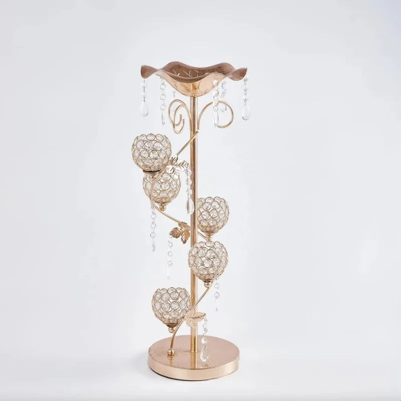 Vase holder High metal vase ornament Crystal gold flower arrangement table Wedding ornament