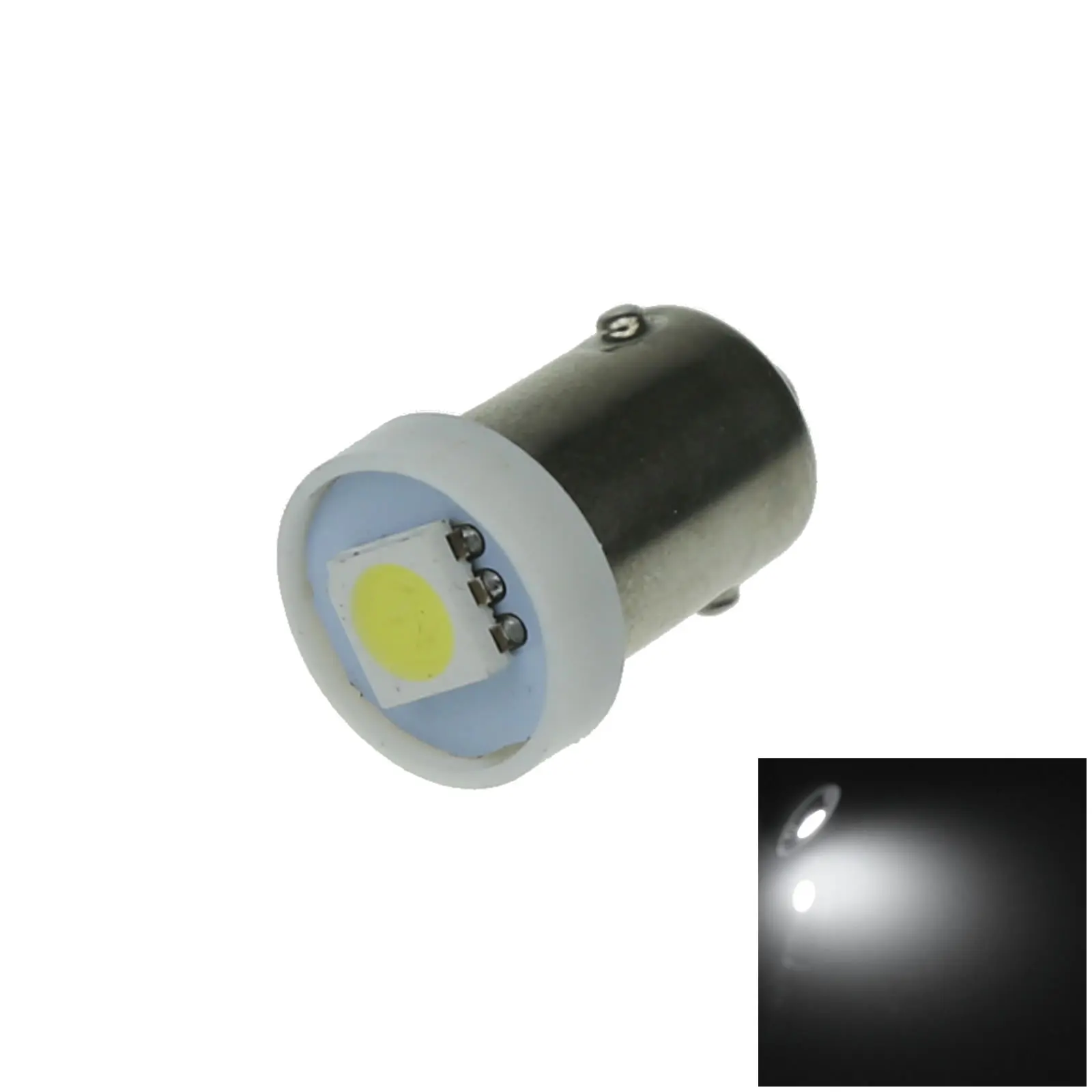 1x White RV BA9S Marker Blub Backup Lamp 1 Emitters 5050 SMD LED 2-B 1891 K013-W