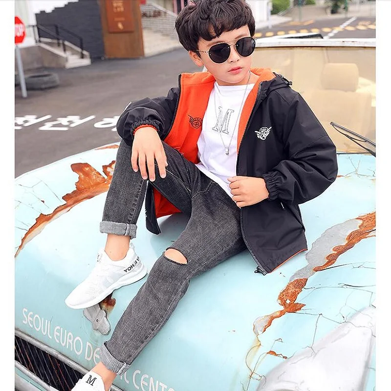 Autumn Children\'s Clothes Double-sided Wear Jacket Fleece Coat Boy Waterproof Windproof Children Outerwear Sport Jacket For Boys