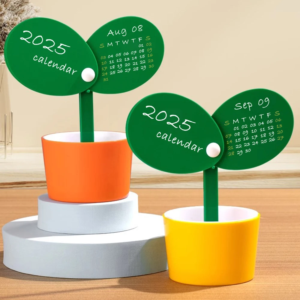 2025 Creative Desk Calendar Pot Potted Table Calendar Decoration Pen Holder Stationery Storage Box Desk Organizer Shelf Table 