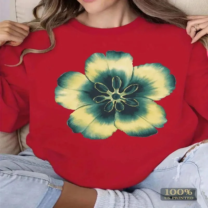 

Женская яркая акварельная толстовка больших размеров с цветочным принтом, уютный полиэстер, длинный рукав, круглый вырез, можно стирать в машине, повседневная осень