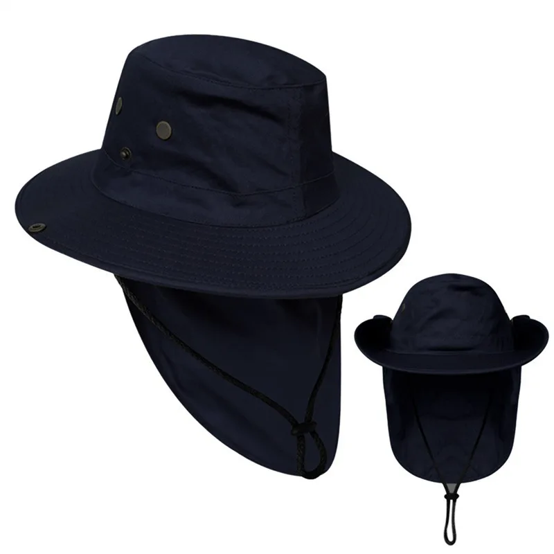 Men Bucket Hat with Shawl Summer Face Neck Protection Breathable Outdoor Hiking Camping Fishing Hat Neck Flap Anti-UV Sun Cap