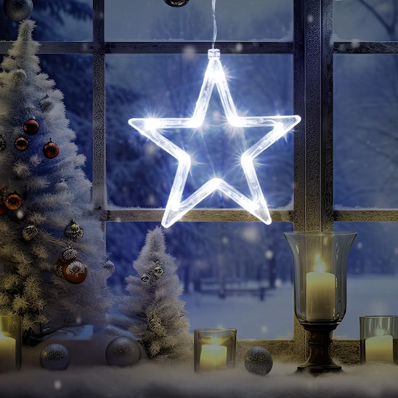 10 LED نجمة خماسية معلقة نافذة ضوء تعمل LED سلسلة الجنية أضواء شفط كأس داخلي حفل زفاف عيد الميلاد