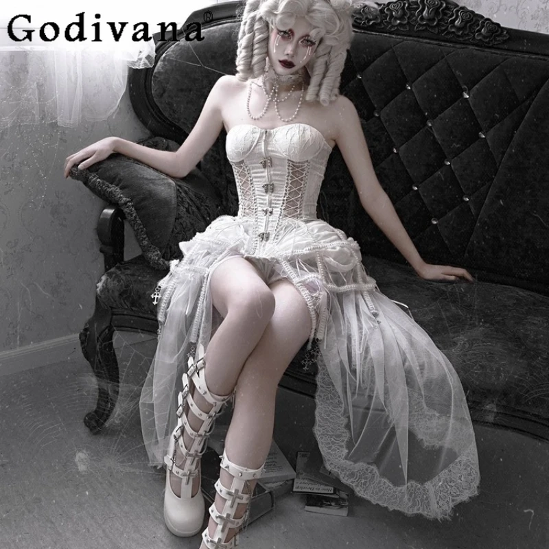 Halloween Gothic Cos Set da 3 pezzi Pantaloncini a lisca di pesce Pantaloncini a pendolo in rete Abiti da ragazza Abiti da festa eleganti e dolci da donna