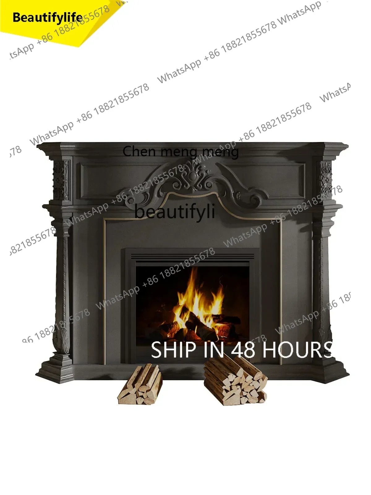 

cn8350 ssSolid wood black decorative cabinet French antique entrance fireplace cabinet, luxury TV cabinet