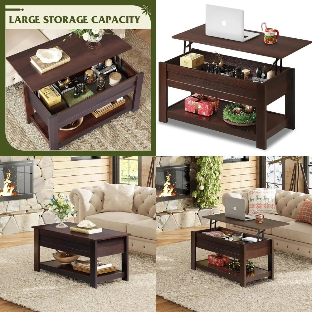 

39 Журнальный столик с подъемным верхом, полкой для хранения и скрытым отделением, красно-коричневый для гостиной, офиса, спальни
