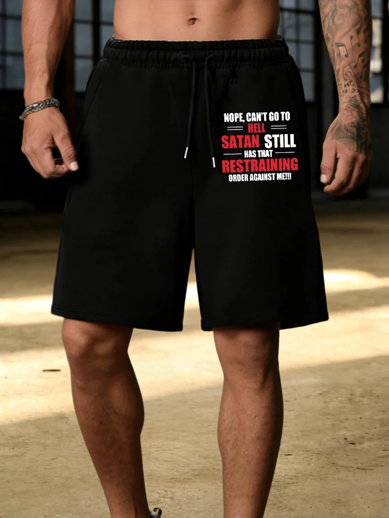 

Мужские летние шорты I Can't Go To Hell с забавным принтом, размеры S-2XL, базовые черные, универсальные, для бега, эластичные, короткие брюки