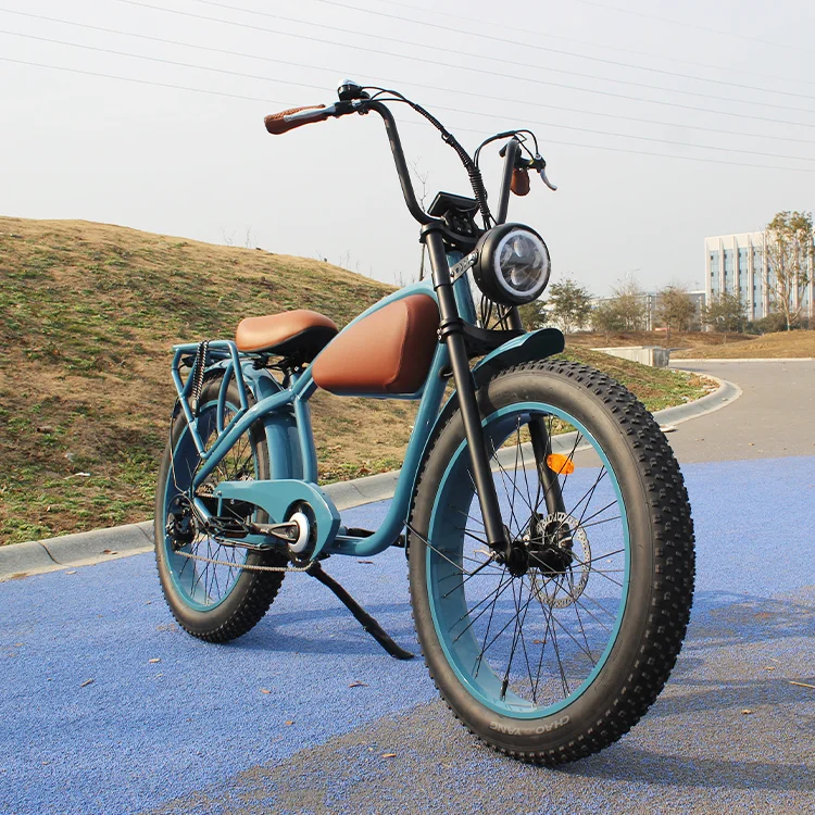 Beach Fat Tire Electric Bike 26 Inch Fat Tire Chopper Ebike Pedal Alloy Frame Vintage Cruiser Ebike