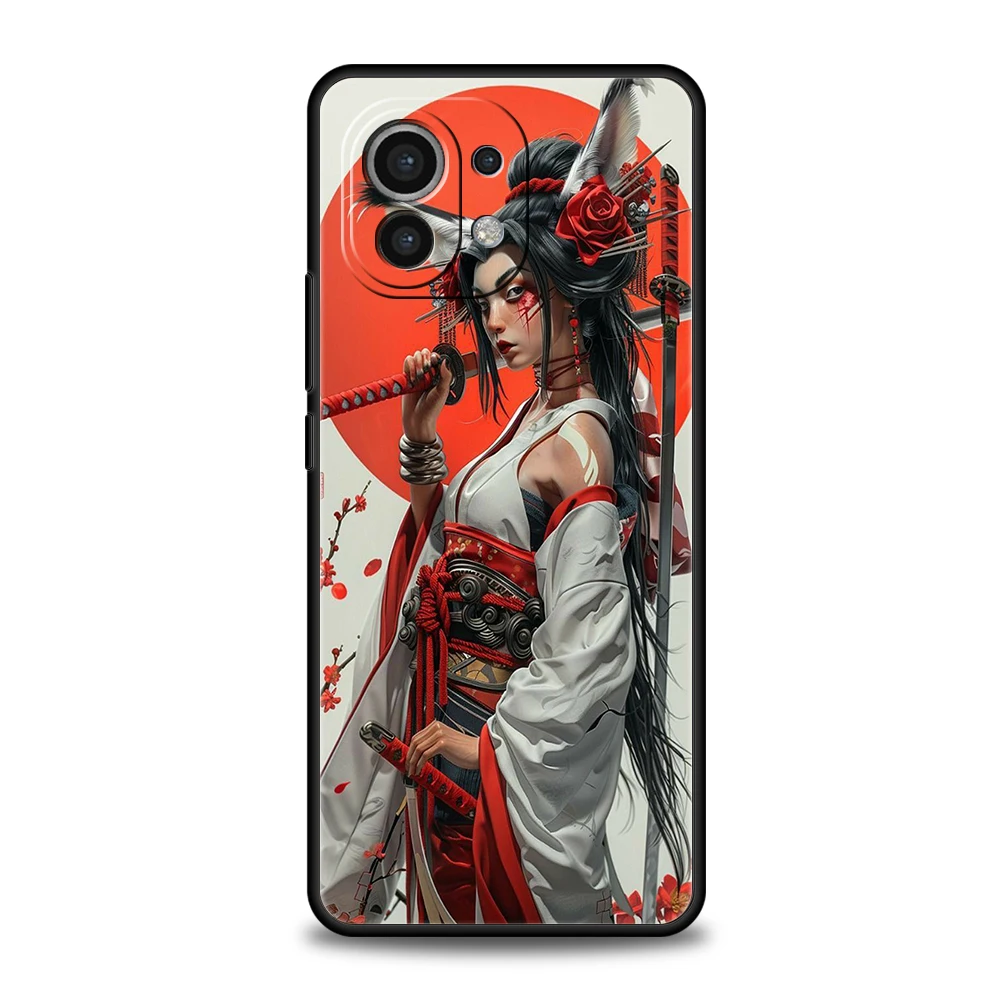 Samurai Warrior Geisha Phone Case for Xiaomi Mi 15 14 13 12 11 Ultra 14T 13T 12T 11T 10T Pro Lite 5G Shockproof Soft TPU Capas