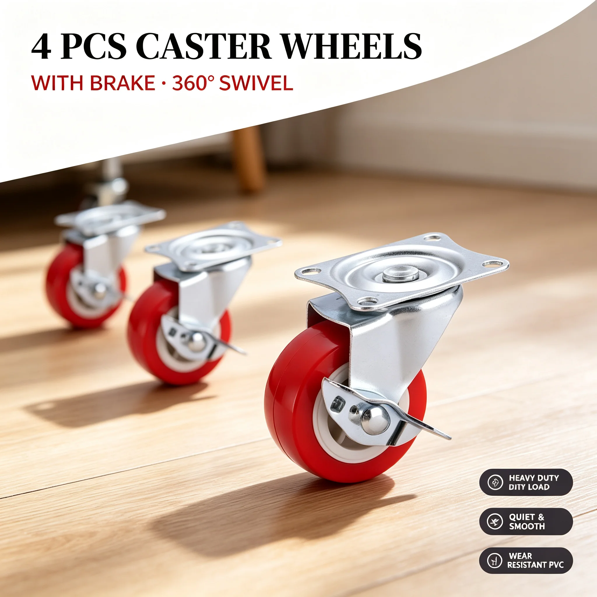 4Pcs Universal Swivel Rollers 1.5-3inch Furniture PVC Caster Wheels Load-Bearing Smooth Wear-Resistant Wheels for Platform T