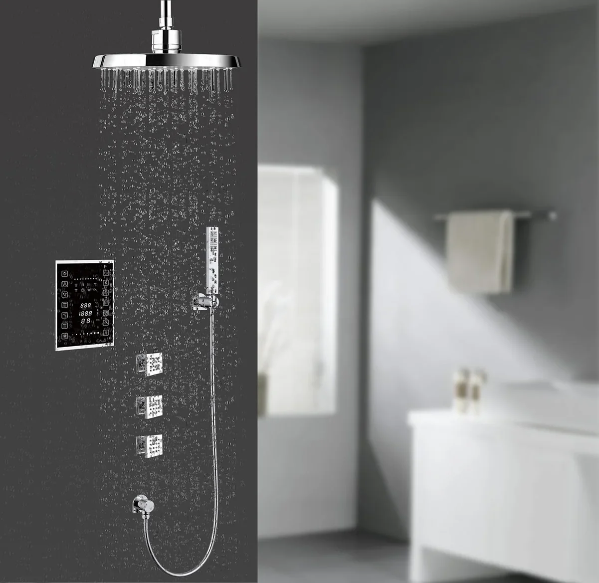 Thermostatic Digital Control Hot And Cold Water Shower Panels Hot And Cold Shower Set Stainless Steel Massage Panel