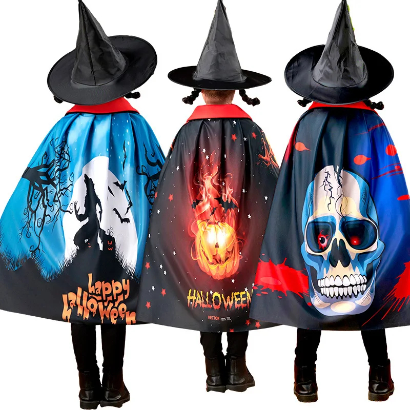 Kostium na Halloween dla dzieci, peleryna, strój sceniczny, nadruk transgraniczny, kapelusz w zestawie, odzież sceniczna, tradycyjny strój etniczny.