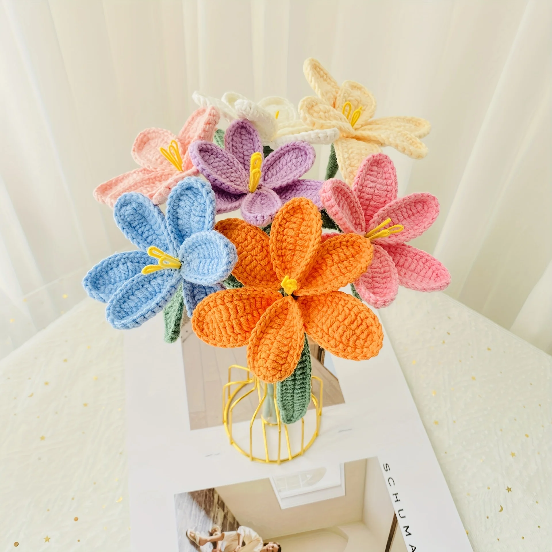 1pc Handmade Crochet Flower, Knitted Blooming Tulip By Milk Cotton Yarn, Forever Flower