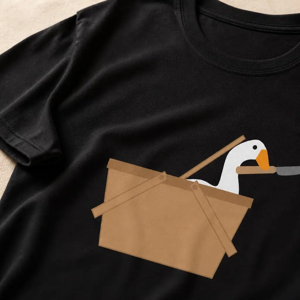 Picnic Surprise! It‘s a Goose Untitled T Shirts Casual Tees Short Sleeve Round Collar T-Shirt Pure Cotton Tops