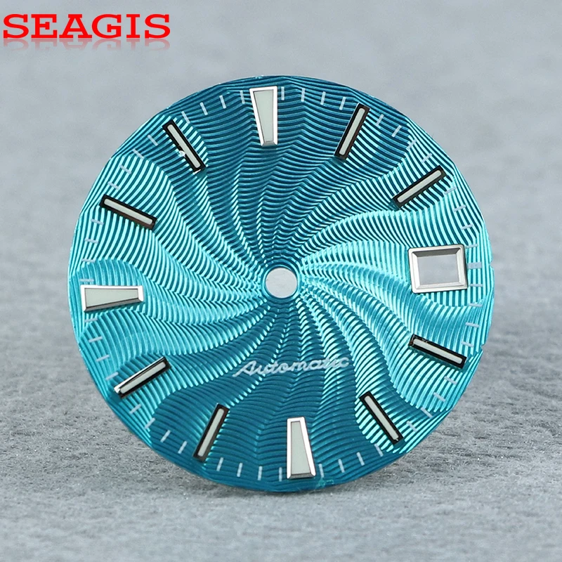 ساعة SEAGIS متعددة الألوان بمينا Guilloche 28.5 ملم NH35/36 حركة أزرق لوم بدون شعار ساعة فاخرة