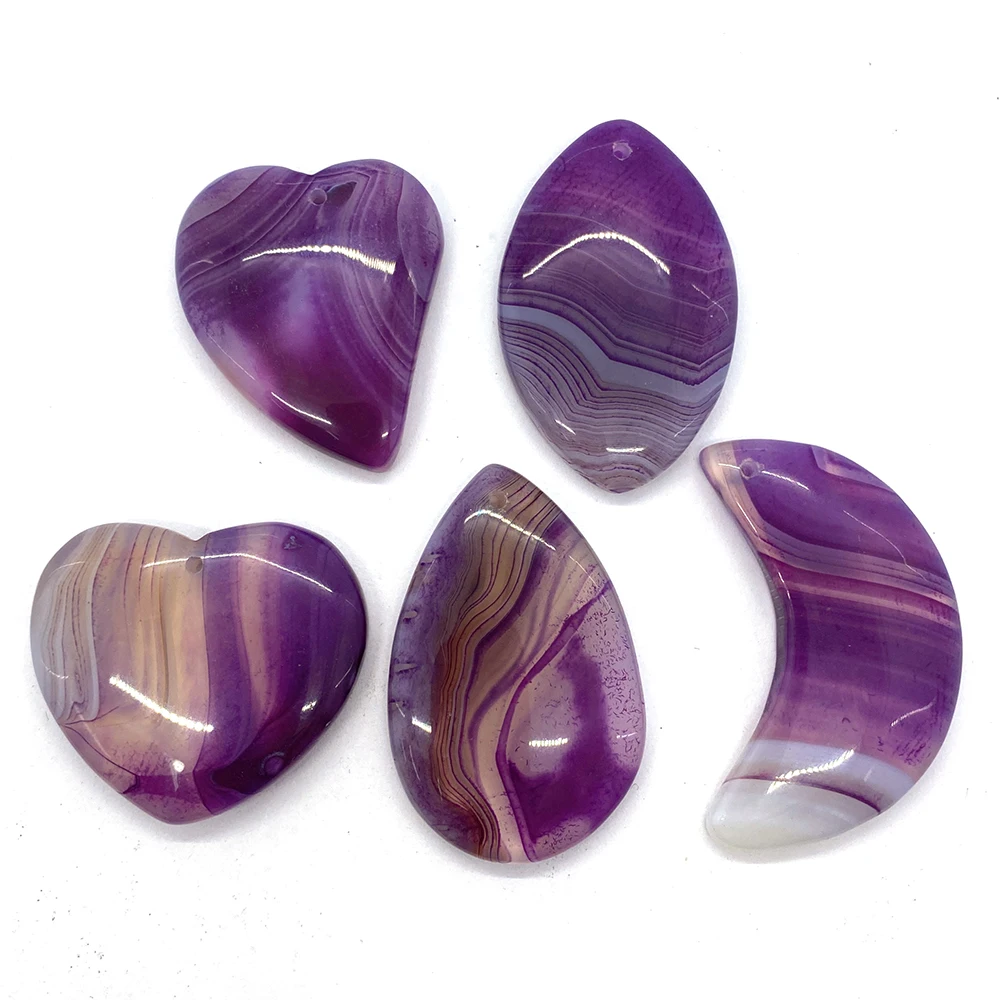 5 Pcs Exquisite Natural Stone Moon Shape Pendant Purple Onyx 25-55mm DIY Charm Fashion Making Jewelry Necklace Earring Accessory