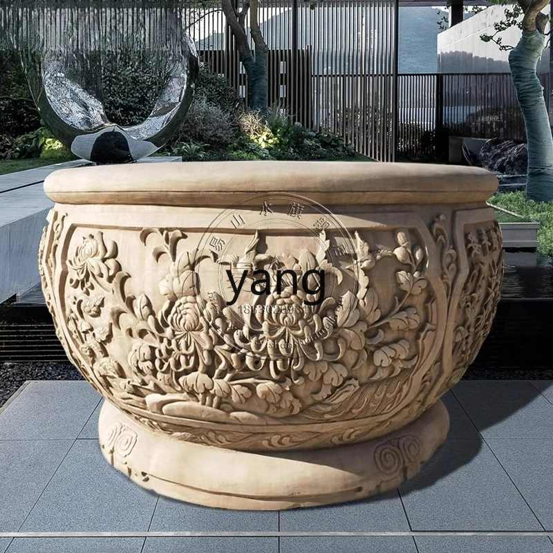 LTT старый резервуар для рыбы с резьбой по камню, четыре джентльмена, Meilan, бамбуковый резервуар для резьбы по хризантему, аквариум для рыб на четыре сезона