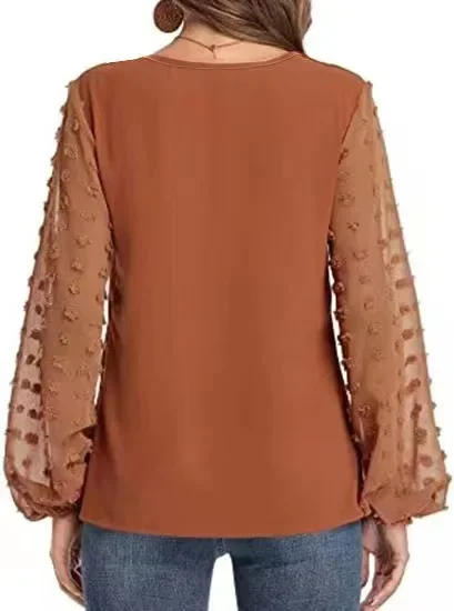 Dames effen tops blouses dames 2024 lange mouw elegante v-hals losse shirt blouse casual shirts lente zomer dames top