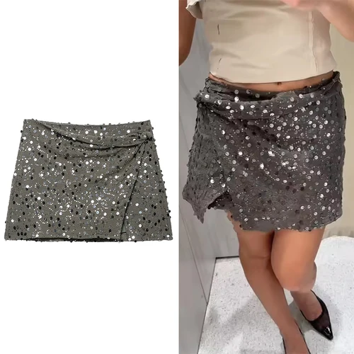 Minifalda elegante con lentejuelas para mujer, faldas cortas ajustadas y sexis para fiesta a la moda, falda brillante para mujer para Club callejero de verano 2025