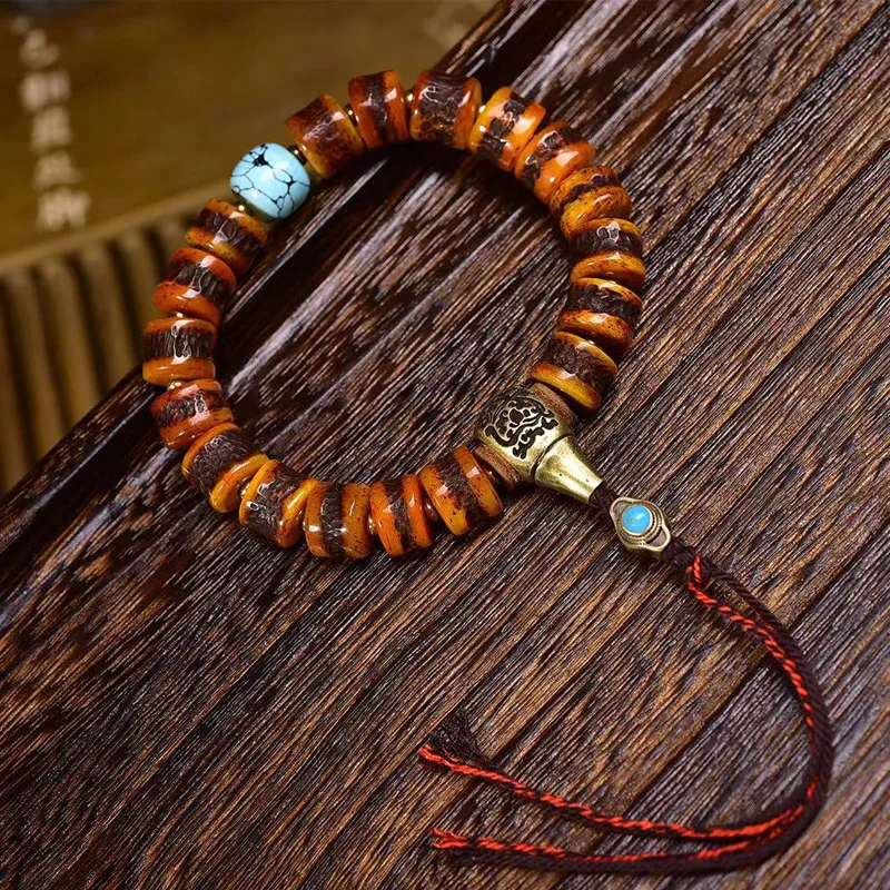 Yak Bone Single-Wrap Bracelet Old Copper Tee Beiyun Turquoise Beads Accessories Men And Women Retro Amusement Article Bra