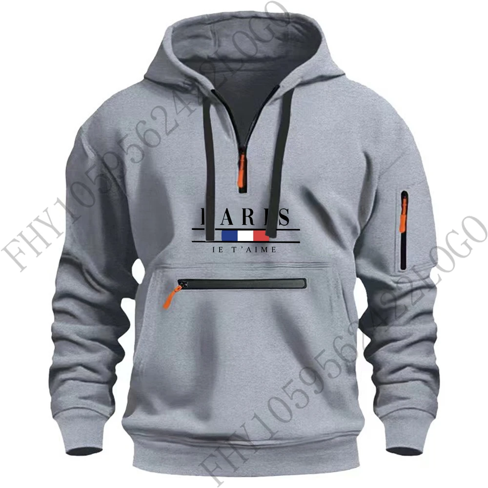 2024 autumn and winter new fashion men\'s hoodie multi-pocket multi-zip pullover, outdoor sports leisure fitness jacket