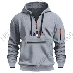 2024 autumn and winter new fashion men's hoodie multi-pocket multi-zip pullover, outdoor sports leisure fitness jacket