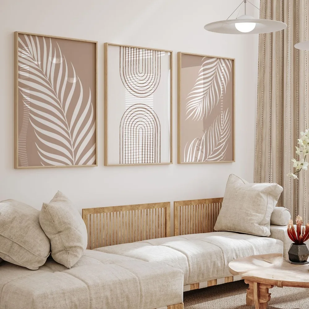 Frameless Bohemian Wall Art Poster Neutral Beige, Plant Art Prints, Japanese Home Decoration, Modern Living Room Wall Decoration