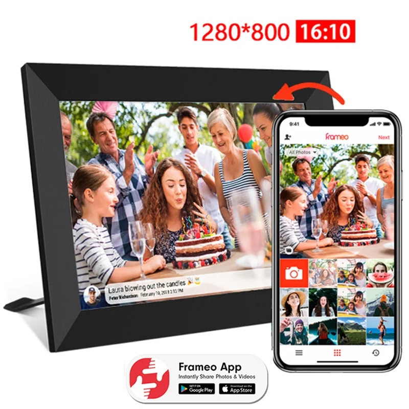 

10.1 Inch Smart WiFi Digital Photo Frame 1280x800 IPS LCD Touch Screen, Auto-Rotate Built in 32GB Memory, APP Share Moments Via