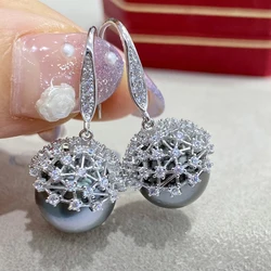 MeiBaPJ 12-13mm Natural Round Pearls Fashion Flower Drop Earrings 925 Silver Fine Wedding Jewelry for Women