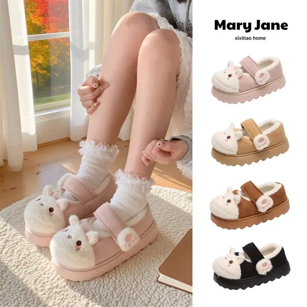 Winter Home Slippers Soft Cute Cat Themed Indoor Household Slippers Cotton Shoes Magic Tape Thick Sole Slippers