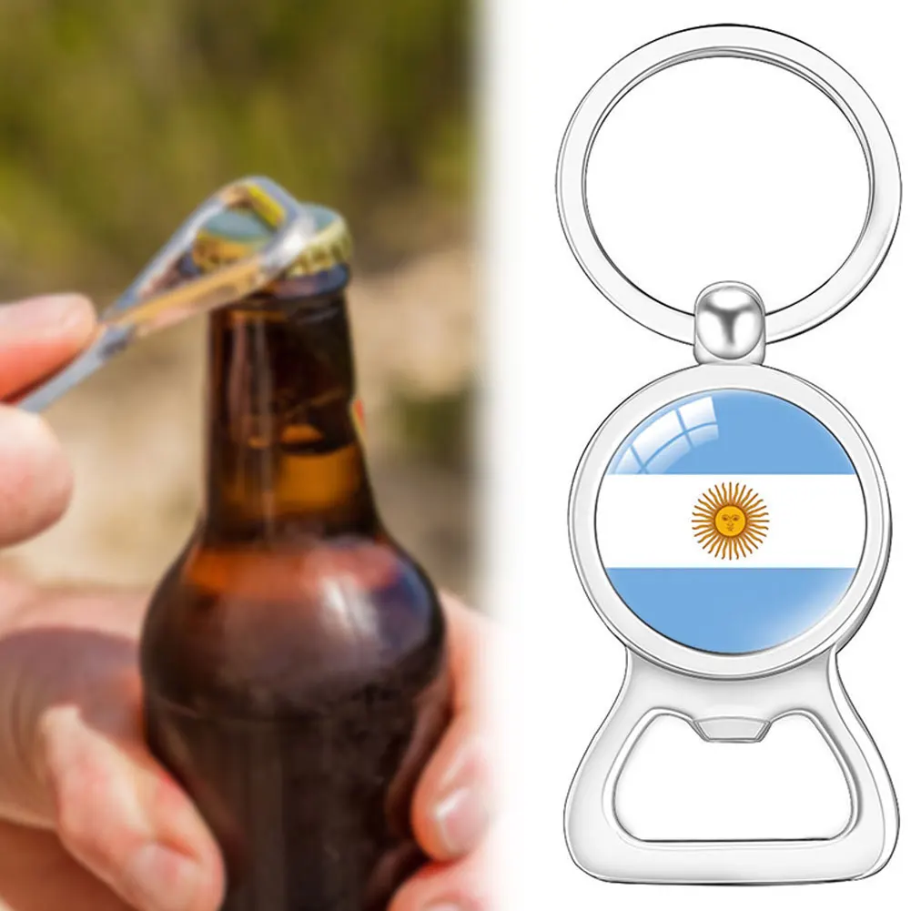 Flag Bottle Opener Keychain Dual-Function Compact & Portable Vibrant Flag Print Backyard BBQ Parties National Holiday Parades