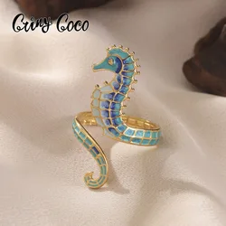 Cring Coco Sea Star Seahorse Ring Stainless Steel Casual Simple Elegant Ring Fashion Women's Party Jewelry Gift 2024 New Edition