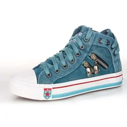 2023 New Women Canvas Denim Leisure Footwear Womens High Top Sneakers Flat Ladies Woman Vulcanization Sports Shoes for Girls 40