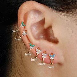 2PCS Simple Mini Butterfly Huggie Hoop Earrings 6MM 8MM Small Colorful Zircon Cartilage Earring Ear Bone Nail Piercing Jewelry