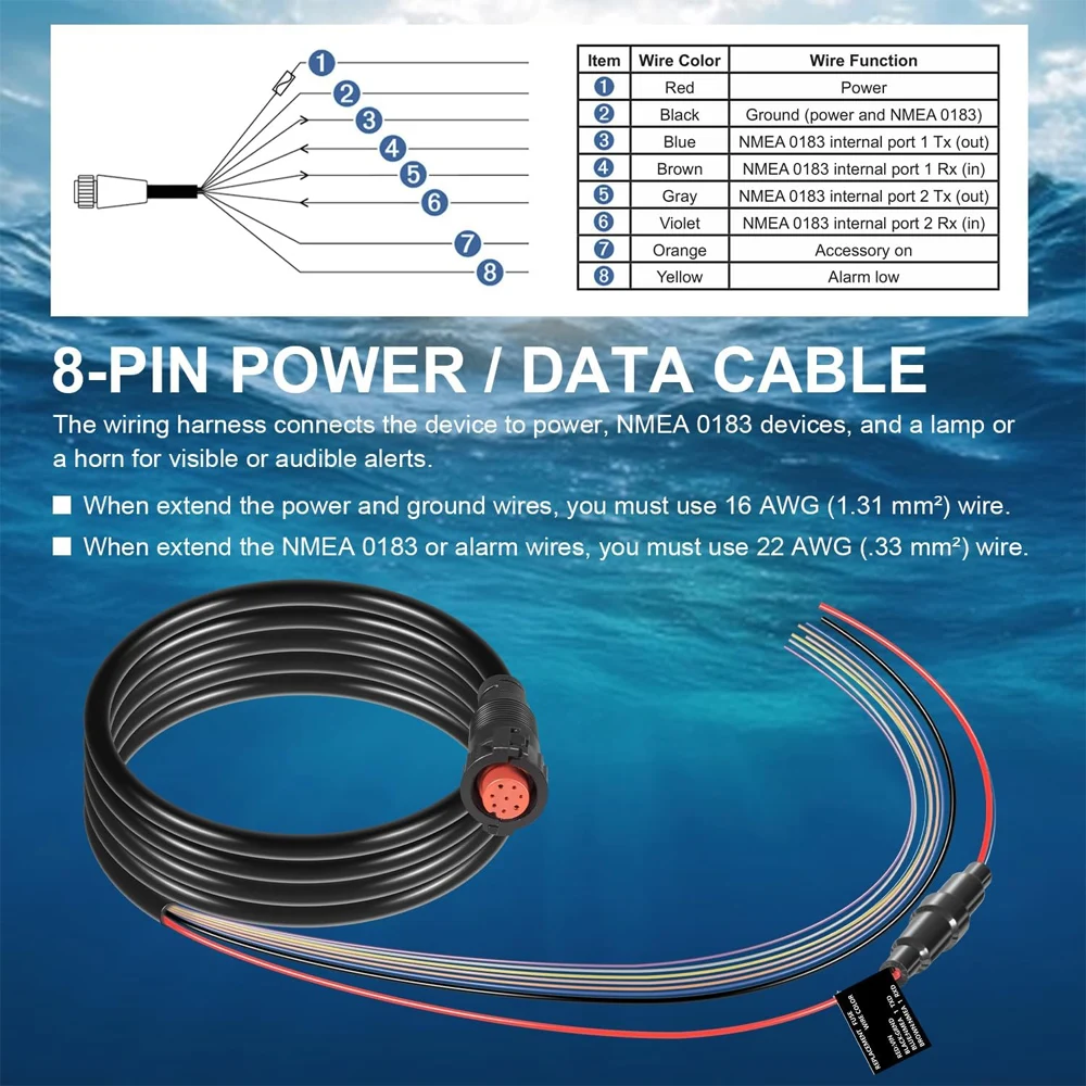 8-Pin Power Cable 010-11970-00 Fit for Garmin EchoMap 50dv/50s/70dv/70s Series & GPSMAP 527xs/547/547xs/741/741xs Series