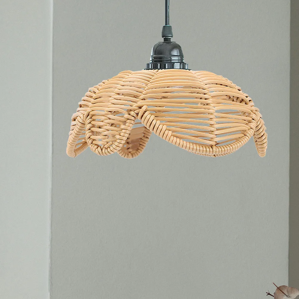 2Pcs Lotus Shape Pendant Lamp Shade Decorative Ceiling Lampshade Rustic Woven Lamp Cover Home Restaurant Cafe Lighting