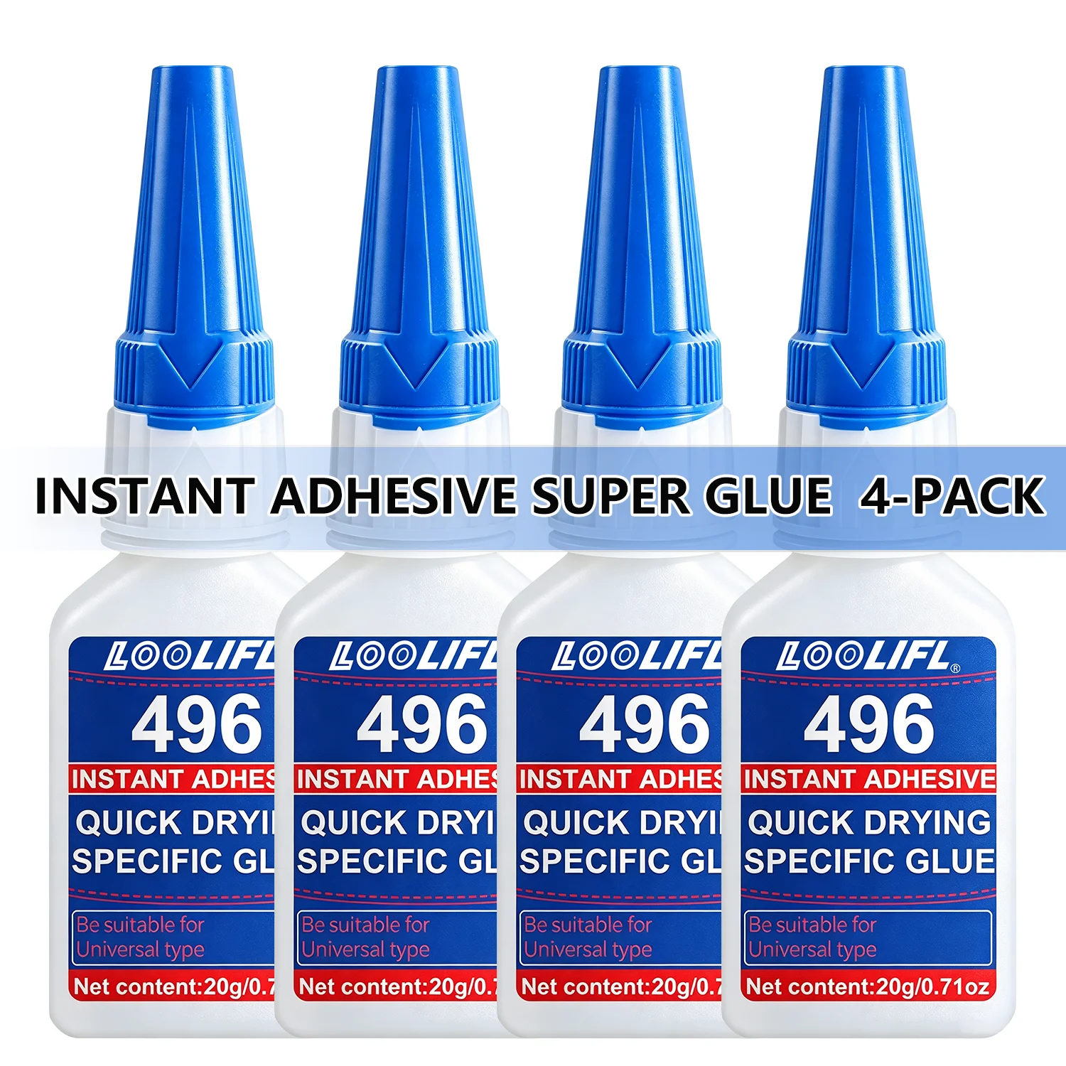 496 Sofortkleber, 4er-Pack, 20 g, Cyanacrylatkleber für Kunststoff, Gummi, vielseitige Reparatur für Modelle, Spielzeug, DIY-Bastelarbeiten und den Haushalt.