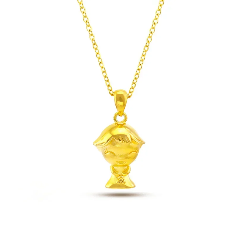 Cadena de oro de 14K para niña, collar de clavícula de hada Seiko chapado en oro puro de 24k, joyería de Color amarillo de 18k, 100%