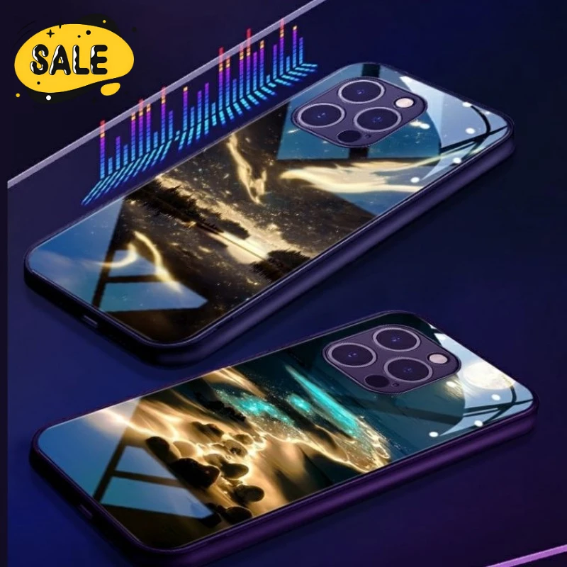 

Personalized Smart LED Light Glow Glass Phone Case for IPhone 11 Pro Max Xr Xs Max 8 7 6 Plus Starry River Beach Protector Cover