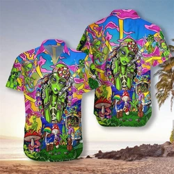 3D Graphic Hawaiian Shirt Man Hippie Alien Print Vacation Beach Shirt Women New Fashion Casual Button Aloha Blouse Neon Clothes