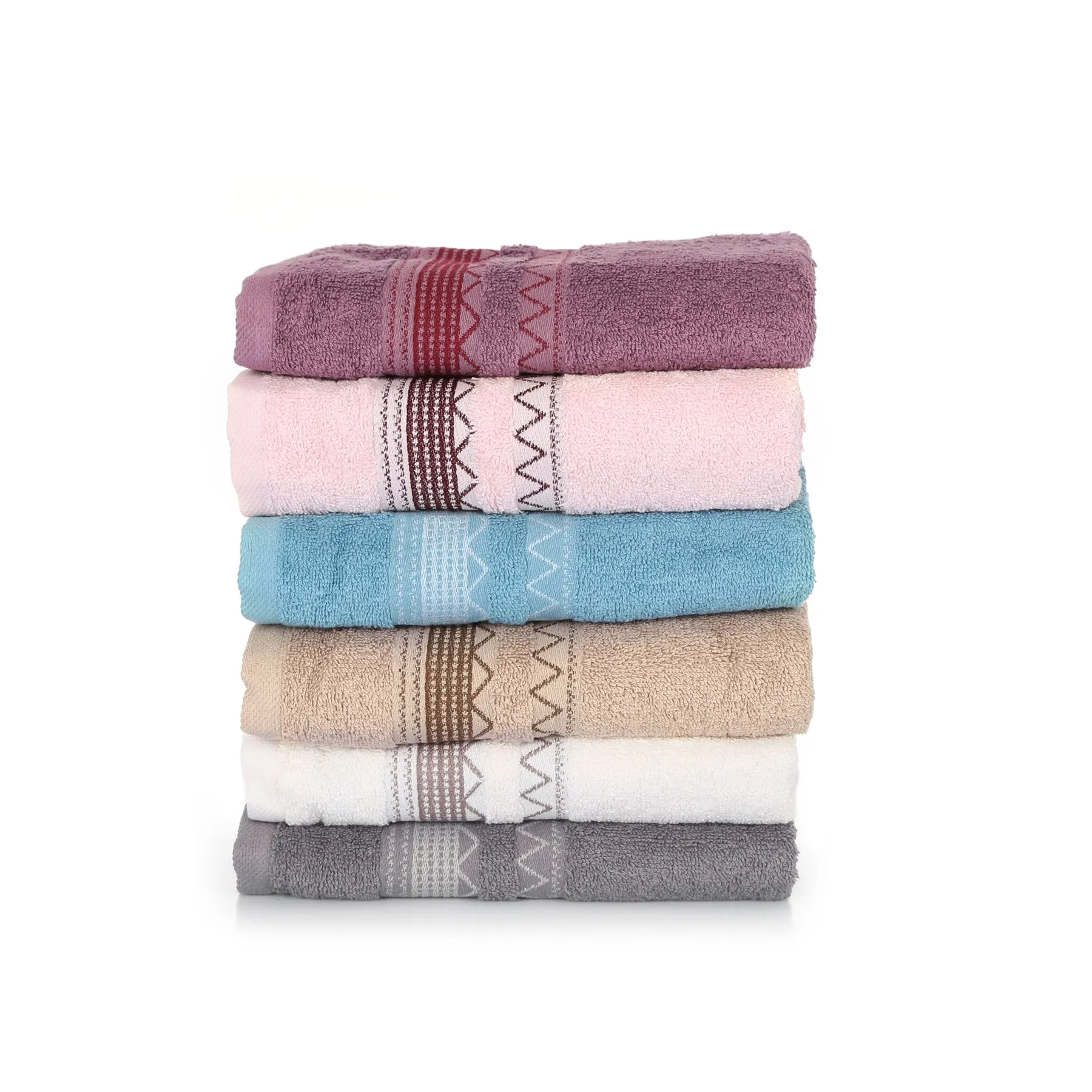 Stripe Embroidered 6 Pcs %100 Turkish Cotton Soft Super Absorbent 50x90 cm For Bathroom Hotel Sauna Hand, Face Towel Set