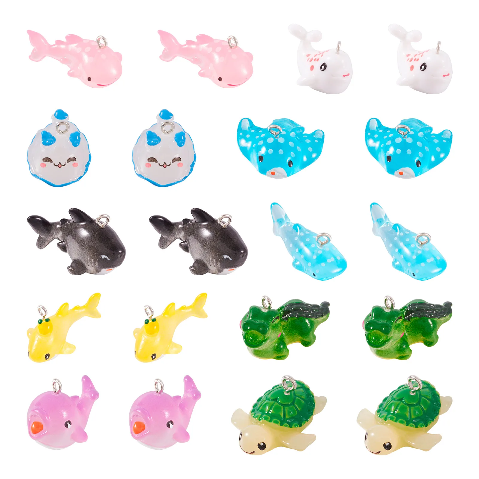 

20Pcs 3D Ocean Marine Animals Shark Resin Charms Sea Hare Whale Dolphin Turtle Pendants For Jewelry Making DIY Earring Necklace