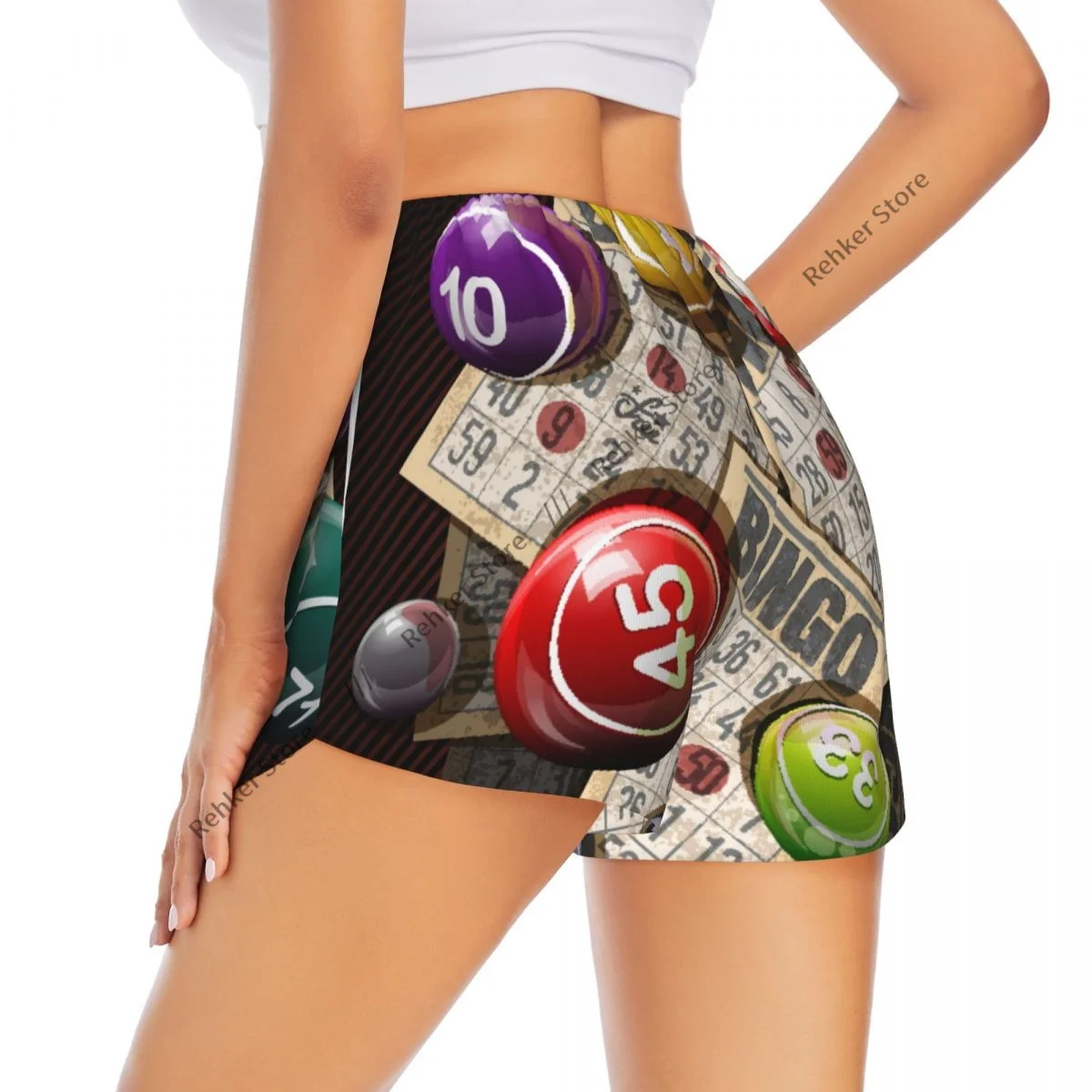 

Женские двухслойные быстросохнущие спортивные шорты в стиле ретро для игр в бинго для отдыха на свежем воздухе, бега, фитнеса, тренировок, спорта