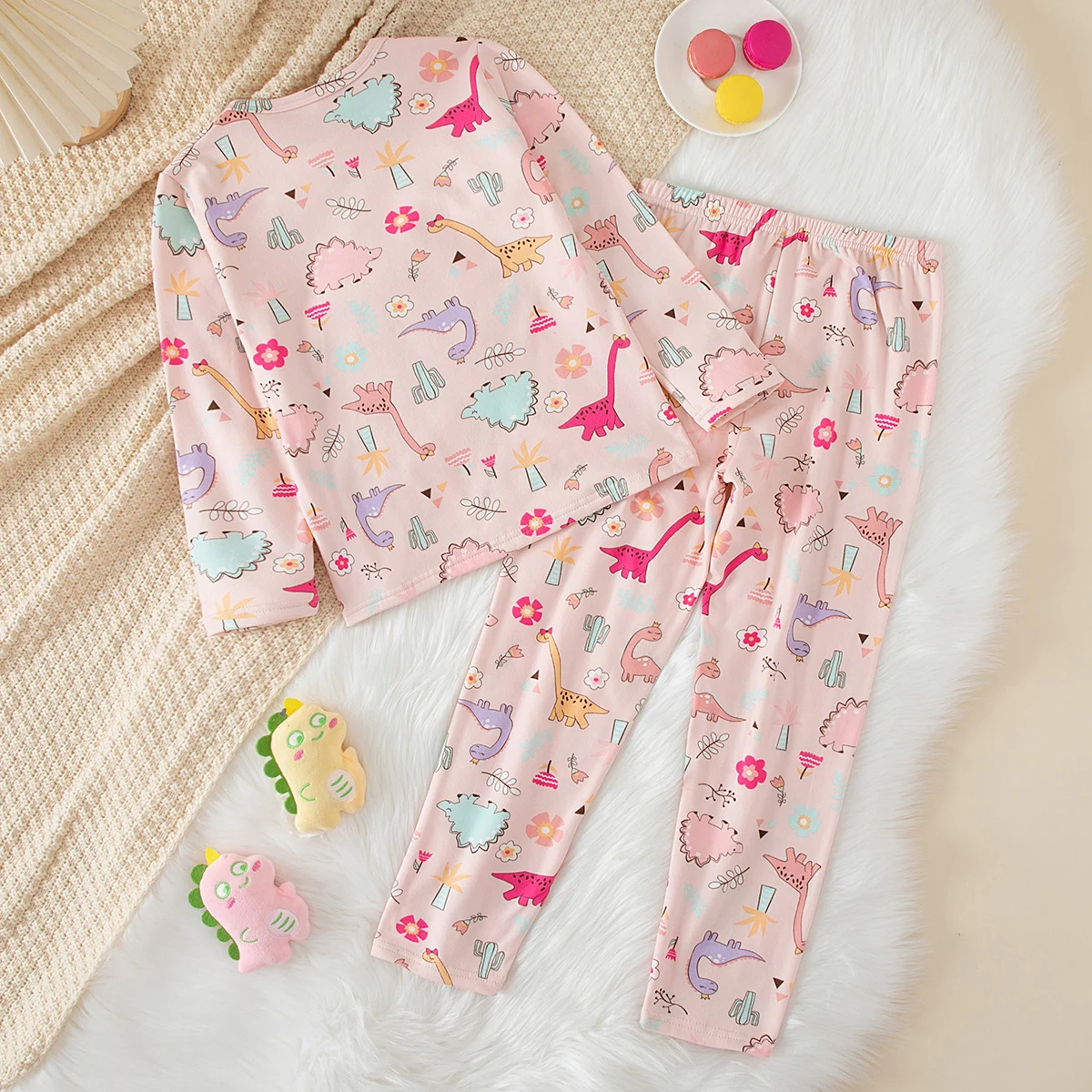 2-teiliges Set aus süßer und niedlicher bedruckter, warmer und dicker Unterwäsche für Mädchen im Herbst und Winter, bequemes langärmeliges Hausset – Detail 4