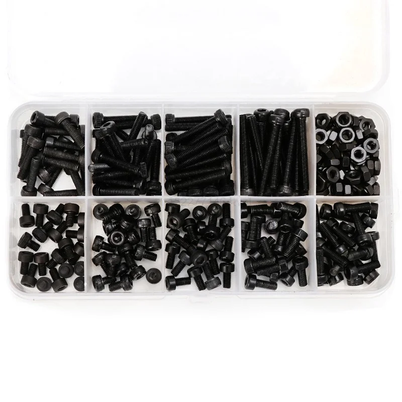 280pcs/box M2 M2.5 M3 Screw kits Hex socket head cap screw DIN912 Black steel Hexagon Cylinder Bolt Kits