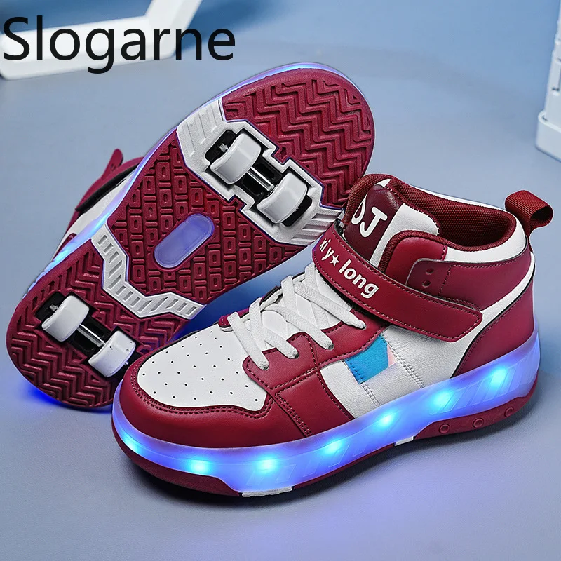 Children New 4 Wheels Running Sports Shoes Students Roller Skate Shoes Boys Deformation Sneakers Girls Walk Inline Skates Shoes